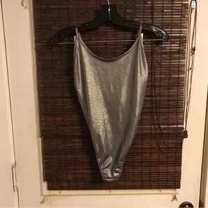 H&M Small Coachella Silver Metallic Sleeveless Bodysuit Festival